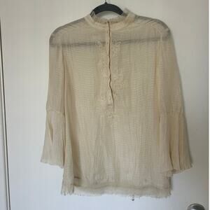 Vintage Silk Flowy Embroidered Sheer Top with Flare Sleeves